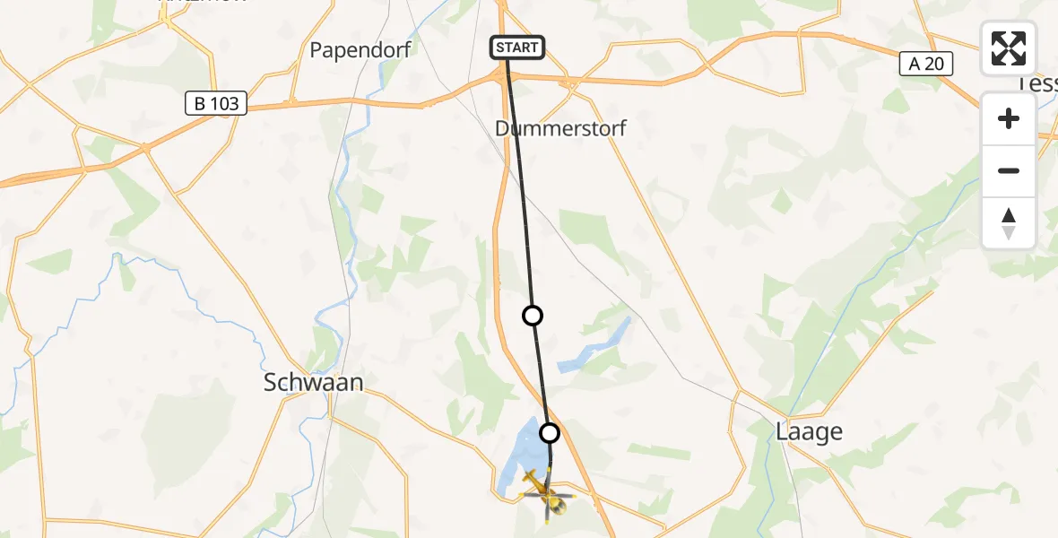 Flugroute Ambulanzhubschrauber Dummerstorf - Hohen Sprenz, 17 Juni 2026, 18:09