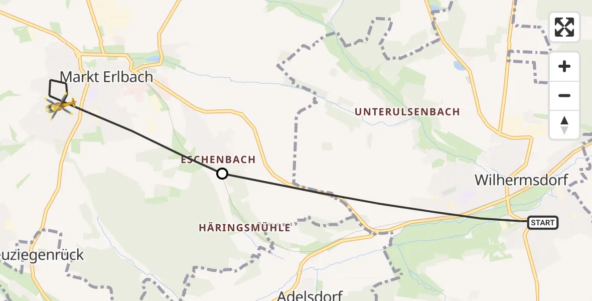 Flugroute Rettungshubschrauber Wilhermsdorf - Markt Erlbach, 17 Juni 2026, 18:16