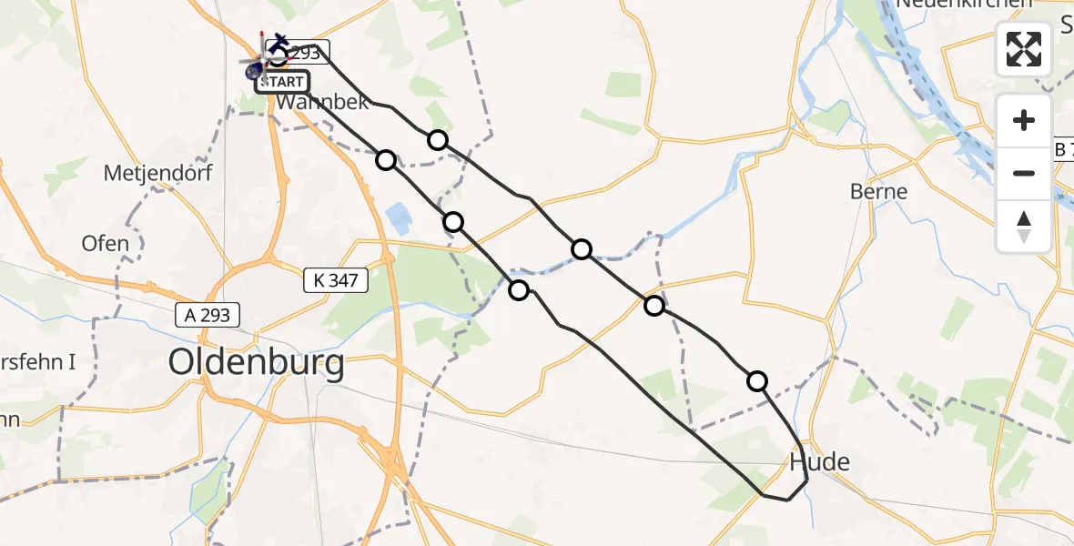 Flugroute Polizeihubschrauber Rastede - Oldenburg Police Hubschrauberlandeplatz, 17 Juni 2026, 18:16