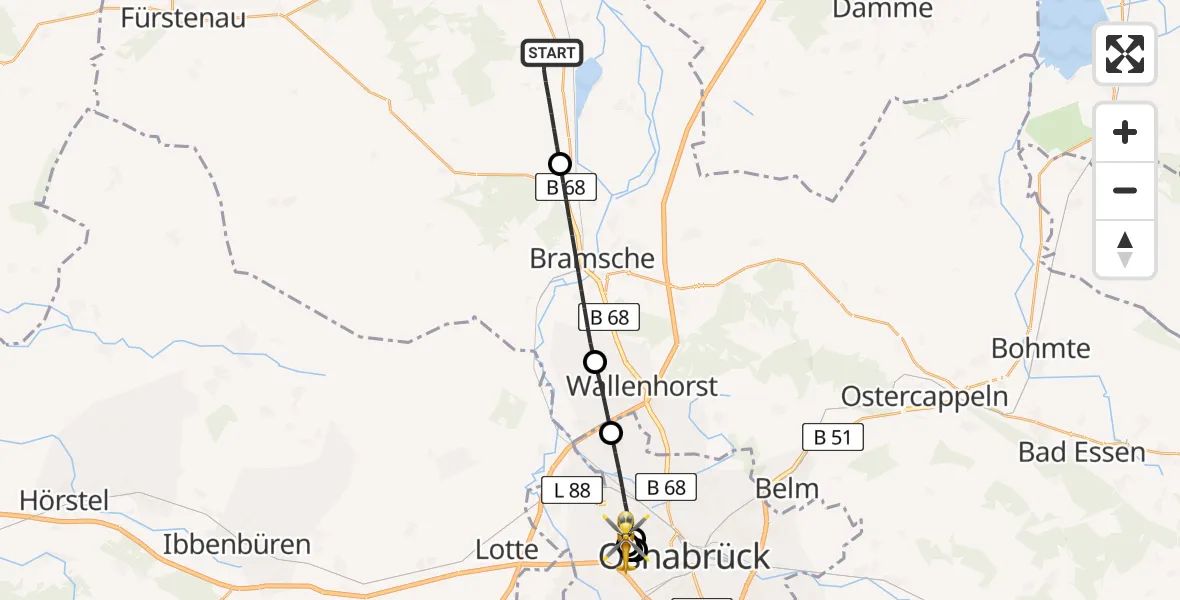 Flugroute Ambulanzhubschrauber Alfhausen - Osnabrück Hospital, 17 Juni 2026, 18:35
