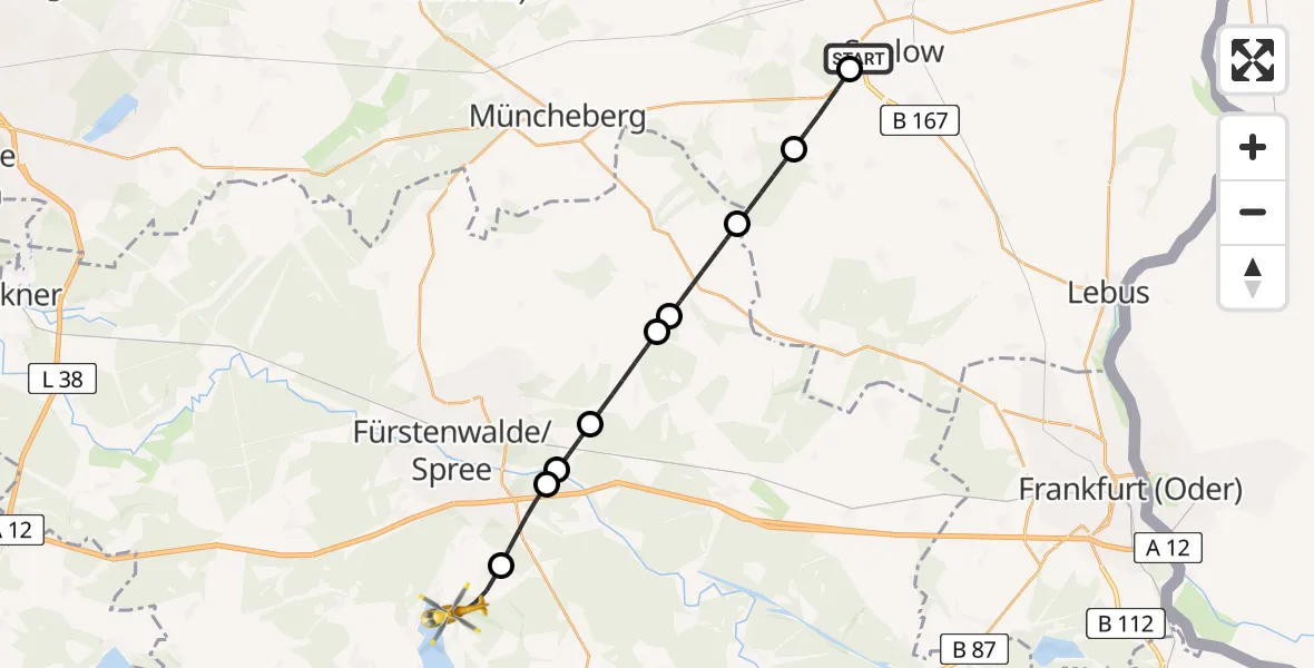 Flugroute Rettungshubschrauber Seelow - Bad Saarow, 17 Juni 2026, 18:38