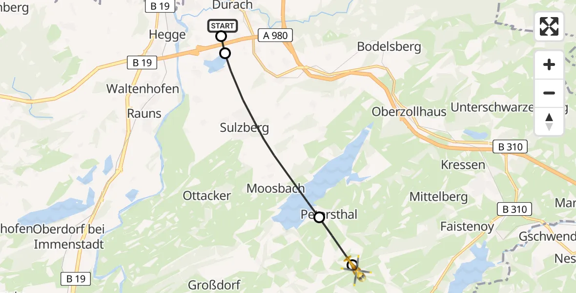 Flugroute Rettungshubschrauber Kempten-Durach Flugplatz - Wertach, 17 Juni 2026, 18:39
