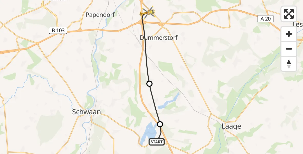 Flugroute Ambulanzhubschrauber Hohen Sprenz - Dummerstorf, 17 Juni 2026, 18:56