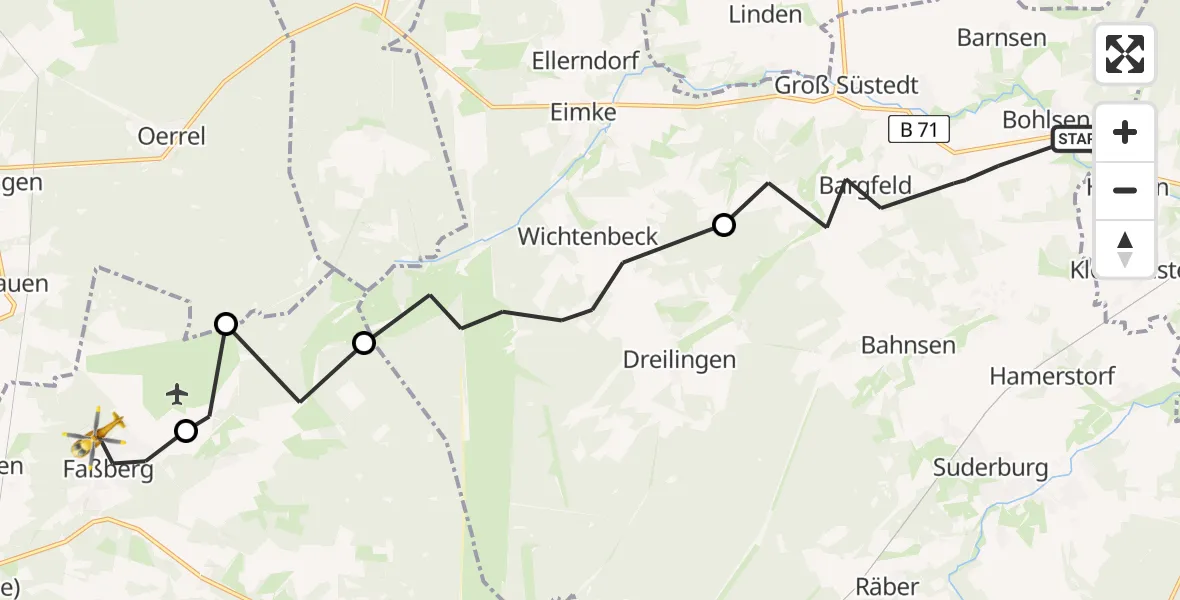 Flugroute Rettungshubschrauber Gerdau - Faßberg, 17 Juni 2026, 18:59