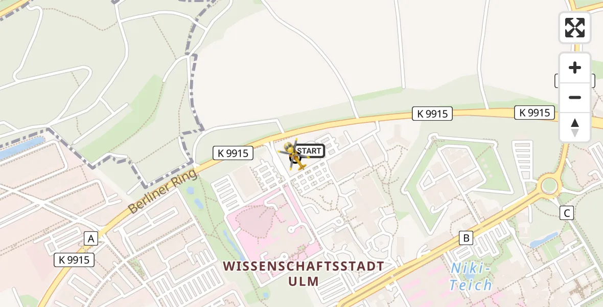 Flugroute Rettungshubschrauber Ulm Military Hospital Emergency - ADAC Air Rescue Station Ulm (Christoph 22), 17 Juni 2026, 19:54