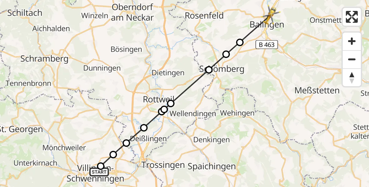 Flugroute Ambulanzhubschrauber DRF Air Rescue Station Villingen-Schwenningen Hubschrauberlandeplatz (Christoph 11) - Balingen, 17 Juni 2026, 19:57