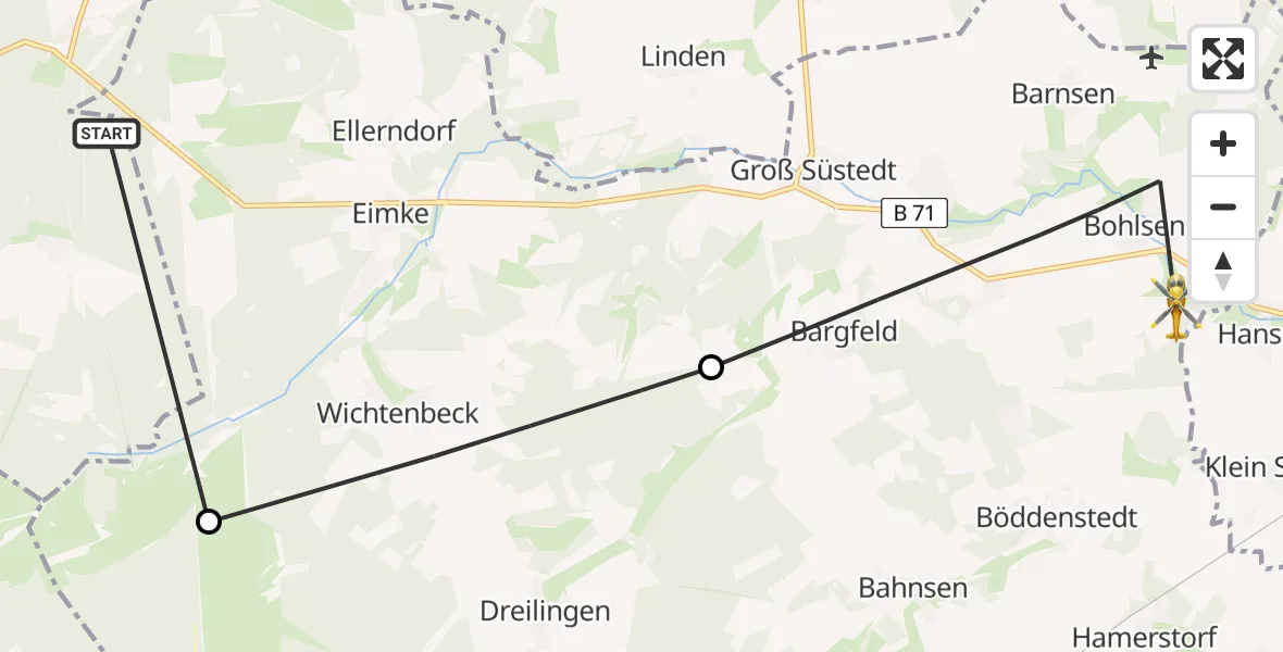 Flugroute Rettungshubschrauber Wriedel - Gerdau, 17 Juni 2026, 20:20