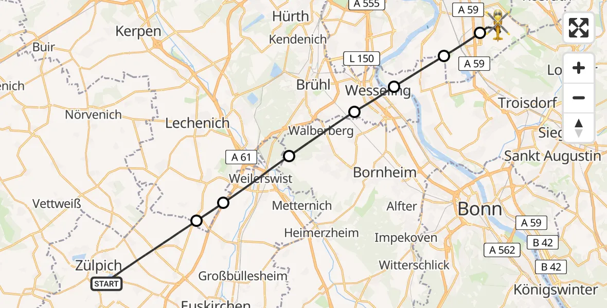 Flugroute Rettungshubschrauber Zülpich - Köln Bonn Flughafen, 17 Juni 2026, 20:33