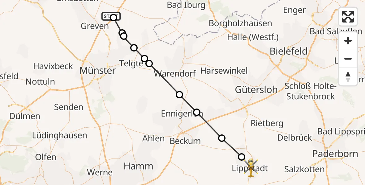 Flugroute Ambulanzhubschrauber Christoph  Westfalen-ADAC - Lippstadt, 17 Juni 2026, 20:43