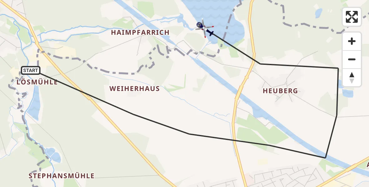 Flugroute Polizeihubschrauber Hilpoltstein - Roth, 17 Juni 2026, 22:27