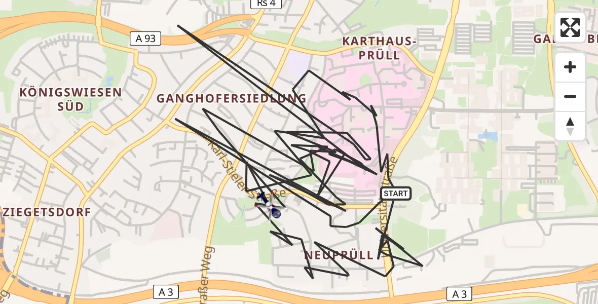 Flugroute Polizeihubschrauber Regensburg - Regensburg, 17 Juni 2026, 23:12