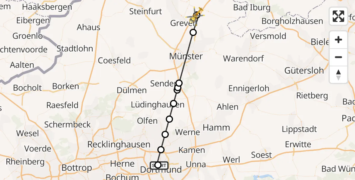Flugroute Ambulanzhubschrauber Dortmund Hospital North - Christoph  Westfalen-ADAC, 17 Juni 2026, 23:16