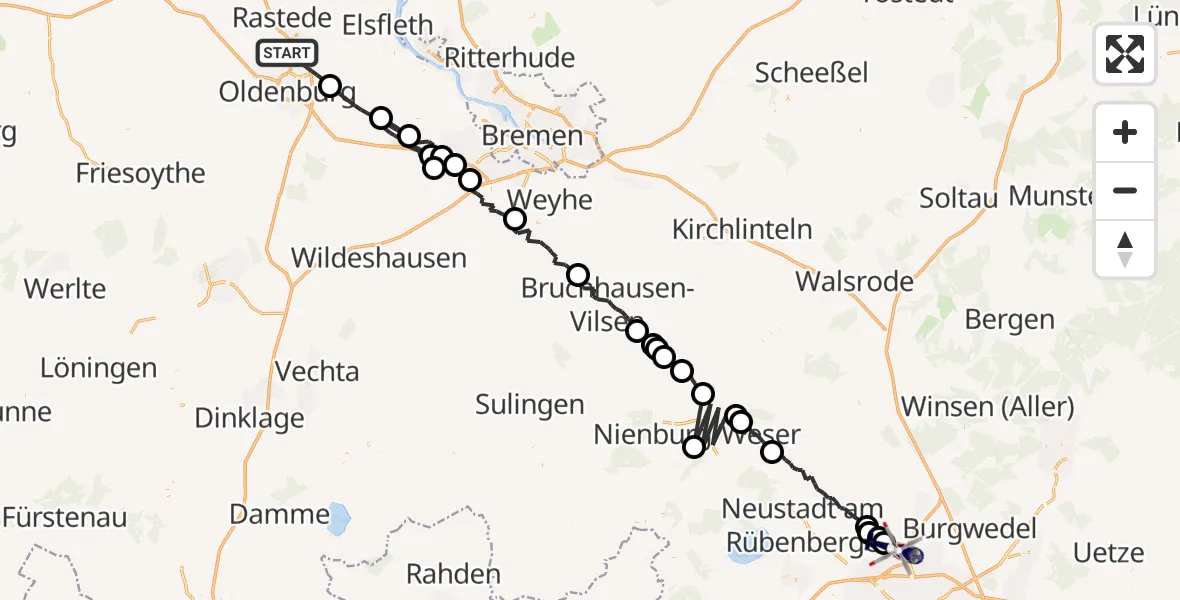 Flugroute Polizeihubschrauber Oldenburg (Oldb) - Flughafen Hannover, 18 Juni 2026, 00:19