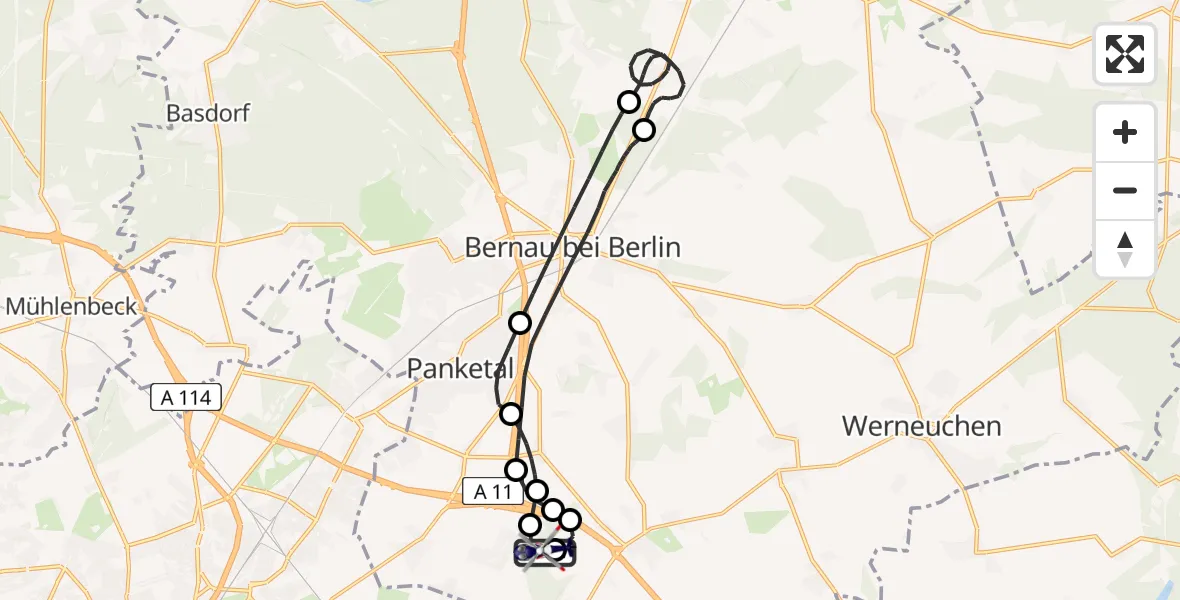 Flugroute Polizeihubschrauber Ahrensfelde Hubschrauberlandeplatz - Ahrensfelde Hubschrauberlandeplatz, 18 Juni 2026, 01:24