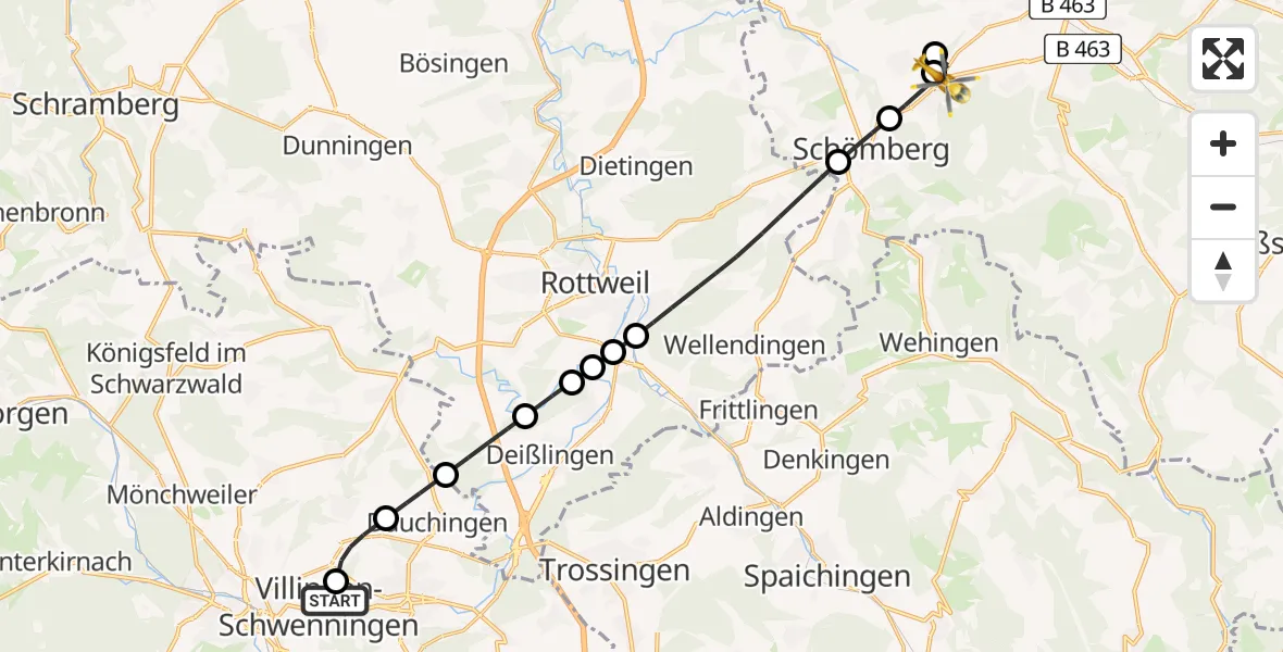 Flugroute Ambulanzhubschrauber DRF Air Rescue Station Villingen-Schwenningen Hubschrauberlandeplatz (Christoph 11) - Dotternhausen, 18 Juni 2026, 02:29
