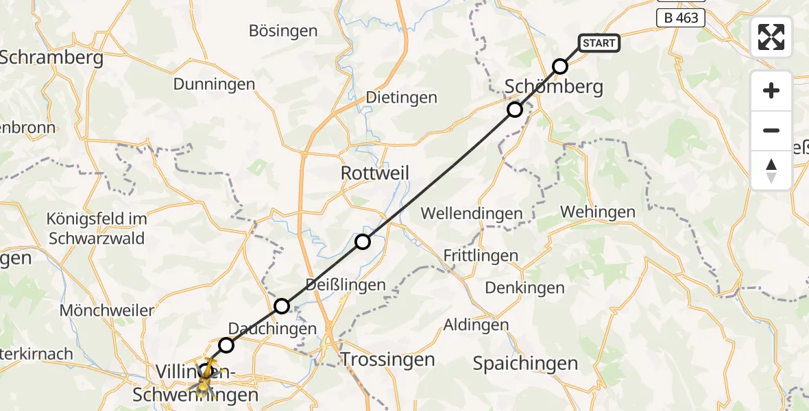 Flugroute Ambulanzhubschrauber Dotternhausen - DRF Air Rescue Station Villingen-Schwenningen Hubschrauberlandeplatz (Christoph 11), 18 Juni 2026, 03:04