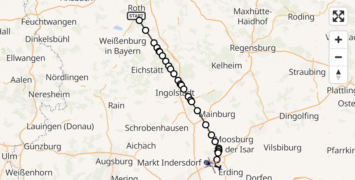Flugroute Polizeihubschrauber Roth - München Flughafen, 18 Juni 2026, 04:48