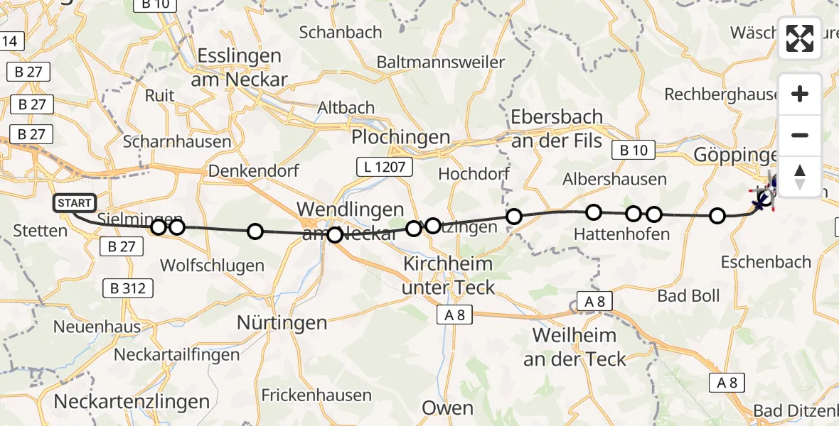 Flugroute Polizeihubschrauber Flughafen Stuttgart - Göppingen, 18 Juni 2026, 05:03
