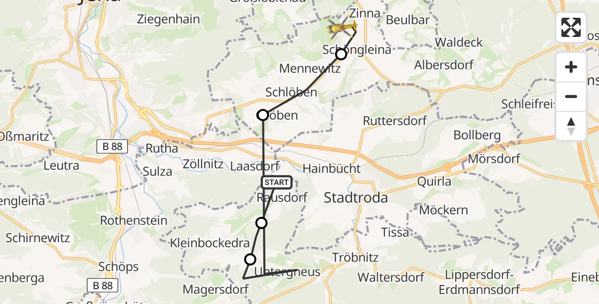 Flugroute Rettungshubschrauber Rausdorf - Jena-Schöngleina Flugplatz, 18 Juni 2026, 05:33