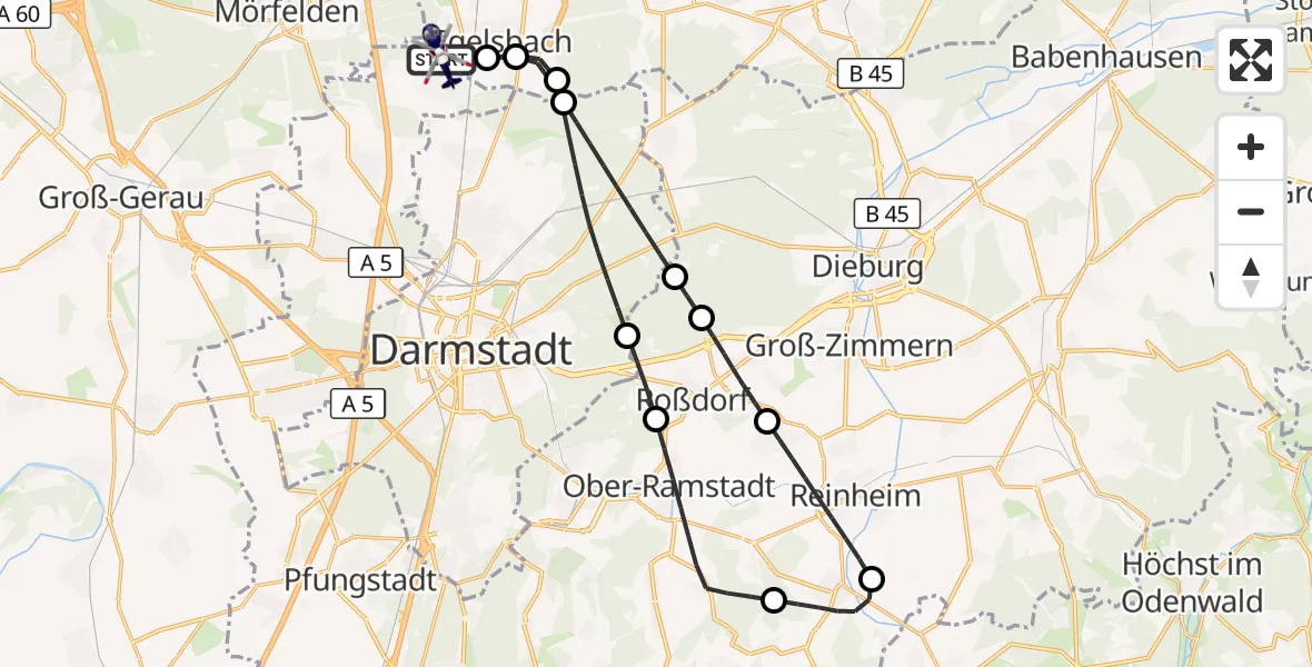 Flugroute Polizeihubschrauber Flughafen Frankfurt-Egelsbach - Flughafen Frankfurt-Egelsbach, 18 Juni 2026, 05:44