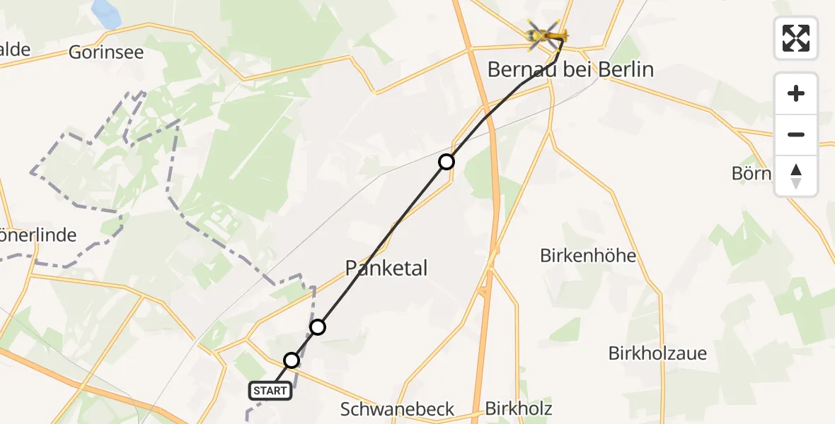 Flugroute Rettungshubschrauber Helios Clinic Berlin-Buch - Bernau bei Berlin, 18 Juni 2026, 05:52