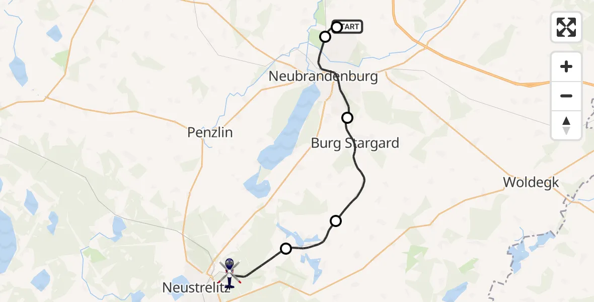 Flugroute Polizeihubschrauber Neubrandenburg Trollenhagen Flughafen - Neustrelitz, 18 Juni 2026, 06:00