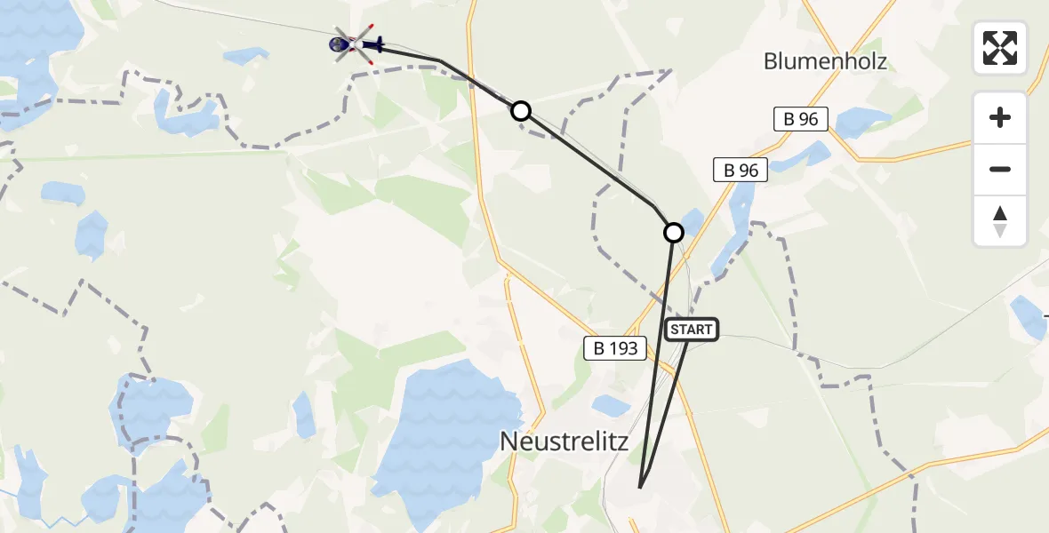 Flugroute Polizeihubschrauber Neustrelitz - Klein Vielen, 18 Juni 2026, 06:23