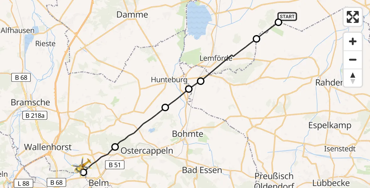 Flugroute Rettungshubschrauber Wagenfeld - Wallenhorst, 18 Juni 2026, 06:28