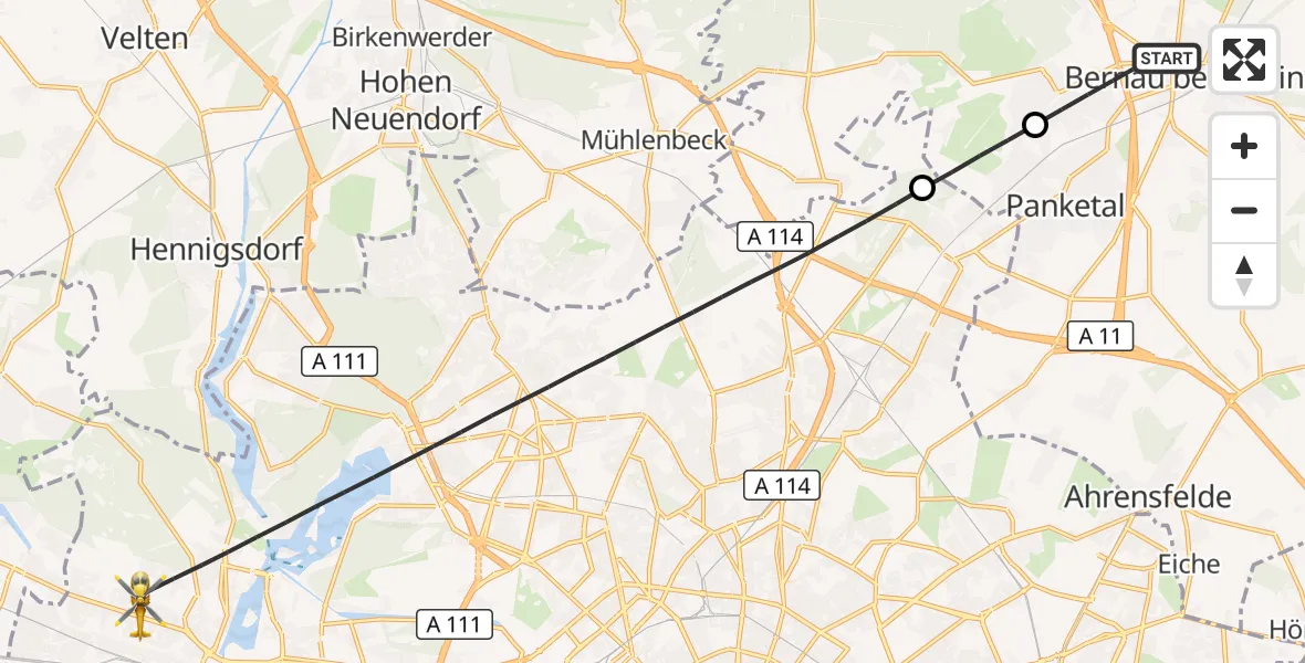 Flugroute Rettungshubschrauber Bernau bei Berlin - Berlin, 18 Juni 2026, 06:39