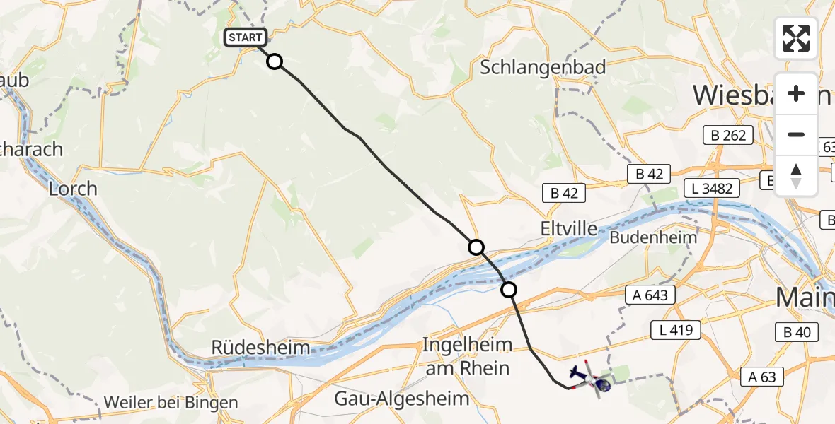 Flugroute Polizeihubschrauber Lorch - Mainz-Finthen Flugplatz, 18 Juni 2026, 06:56