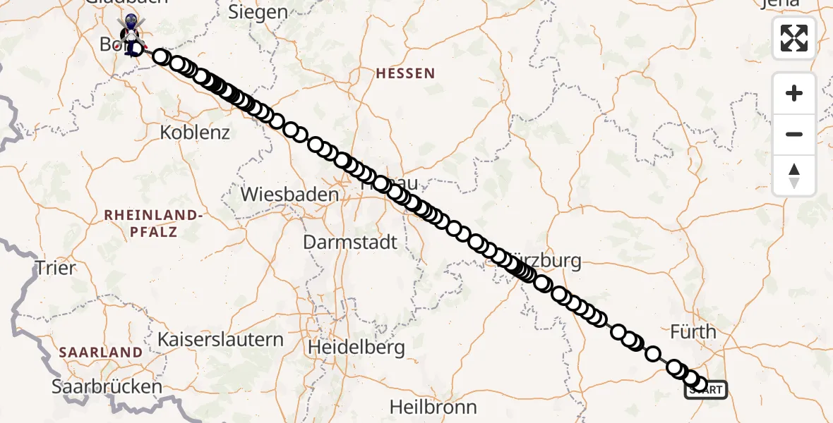 Flugroute Polizeihubschrauber Roth - Bonn-Hangelar Flugplatz, 18 Juni 2026, 06:58