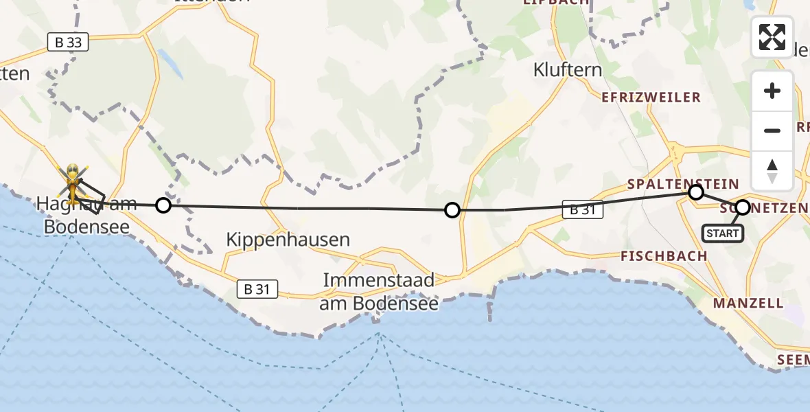 Flugroute Rettungshubschrauber Friedrichshafen Hospital - Hagnau am Bodensee, 18 Juni 2026, 07:03
