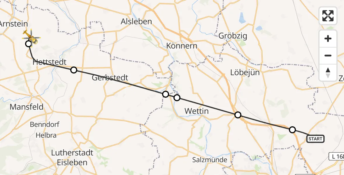 Flugroute Rettungshubschrauber Landsberg - Arnstein, 18 Juni 2026, 07:10