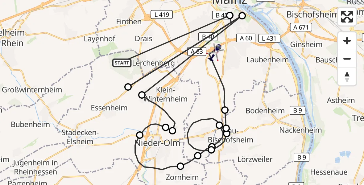 Flugroute Polizeihubschrauber Ober-Olm - Mainz, 18 Juni 2026, 07:20