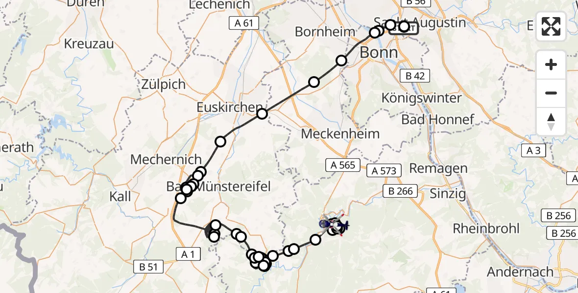 Flugroute Polizeihubschrauber Sankt Augustin - Ahrbrück, 18 Juni 2026, 07:27