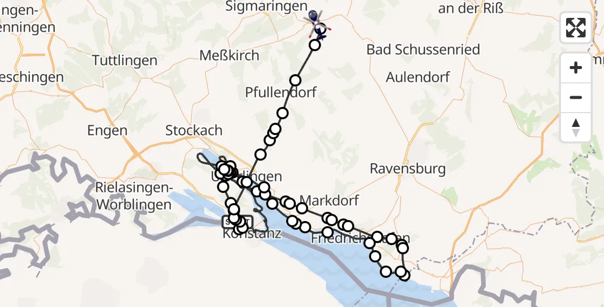 Flugroute Polizeihubschrauber Konstanz Flugplatz - Mengen-Hohentengen Flugplatz, 18 Juni 2026, 07:29
