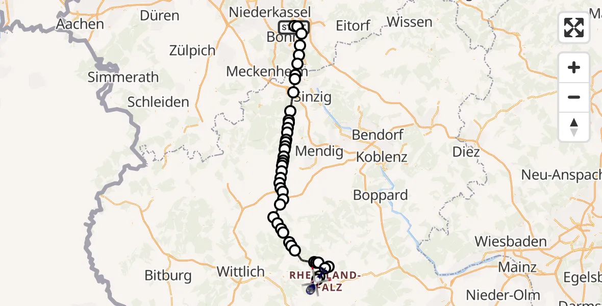 Flugroute Polizeihubschrauber Sankt Augustin - Flughafen Frankfurt-Hahn, 18 Juni 2026, 07:32