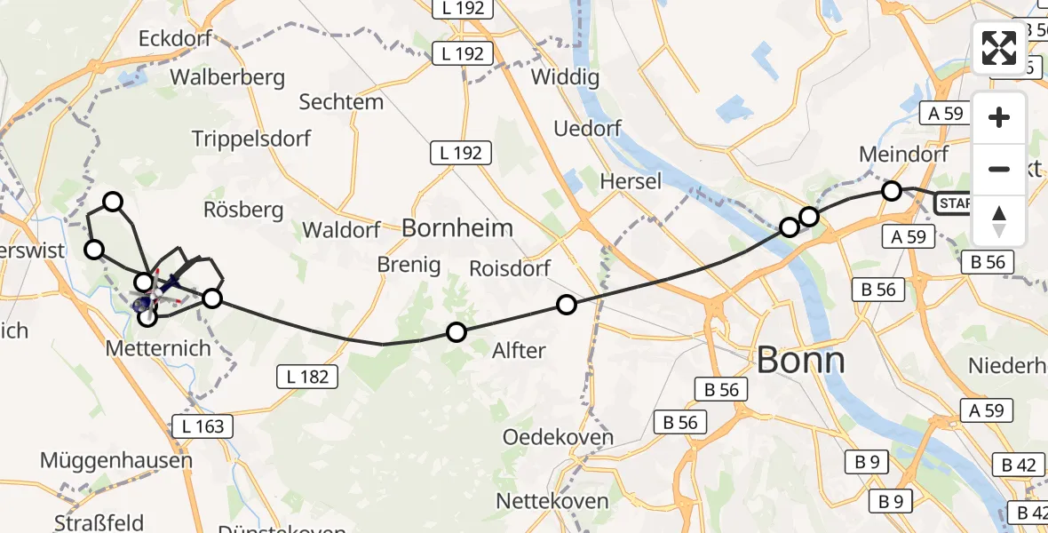 Flugroute Polizeihubschrauber Sankt Augustin - Bornheim, 18 Juni 2026, 07:34