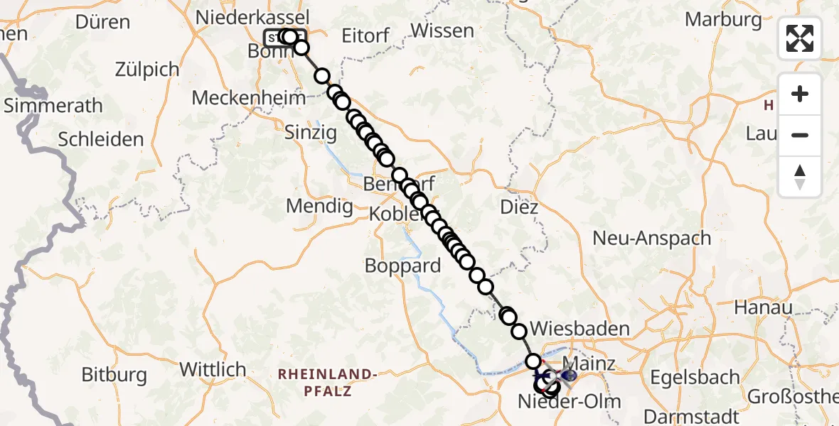 Flugroute Polizeihubschrauber Sankt Augustin - Mainz-Finthen Flugplatz, 18 Juni 2026, 07:41
