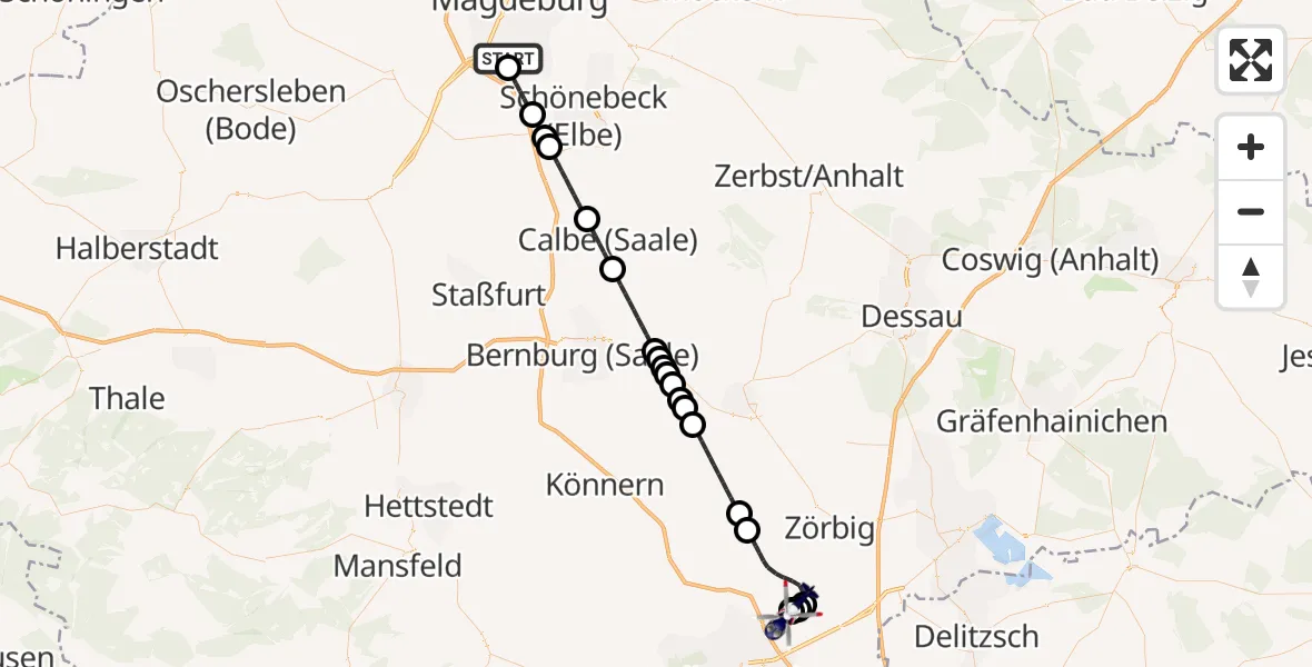 Flugroute Polizeihubschrauber Magdeburg City Flugplatz - Halle-Oppin Flugplatz, 18 Juni 2026, 07:42