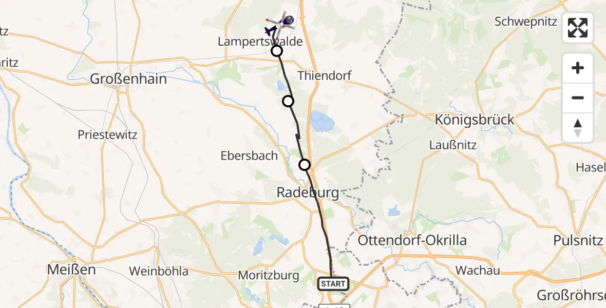 Flugroute Polizeihubschrauber Radeburg - Lampertswalde, 18 Juni 2026, 07:44