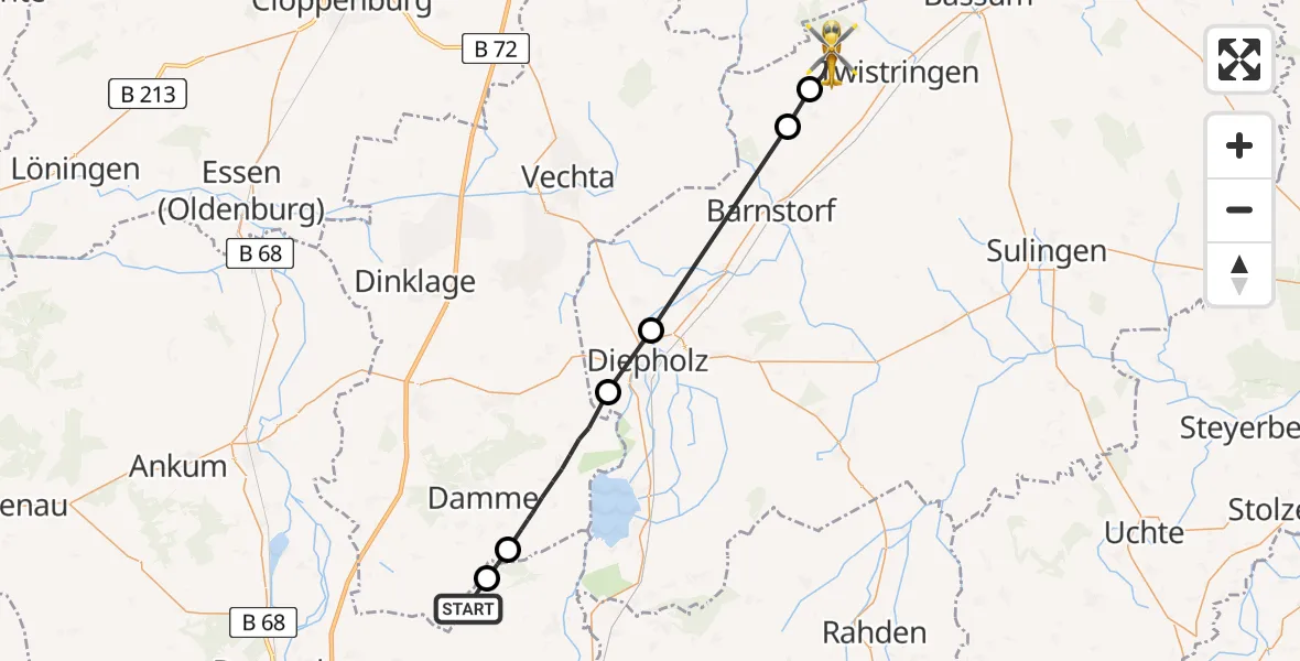 Flugroute Rettungshubschrauber Ostercappeln - Twistringen, 18 Juni 2026, 07:45