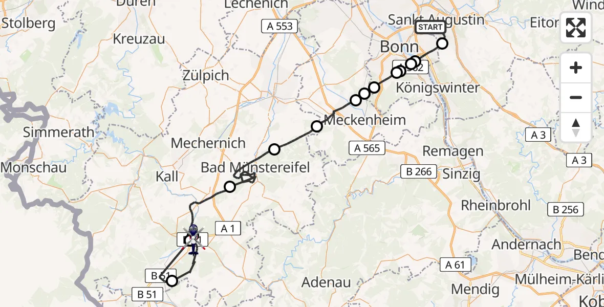 Flugroute Polizeihubschrauber Sankt Augustin - Blankenheim, 18 Juni 2026, 07:48