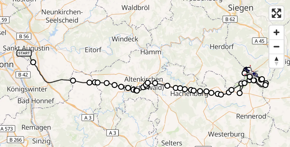 Flugroute Polizeihubschrauber Sankt Augustin - Burbach, 18 Juni 2026, 07:49