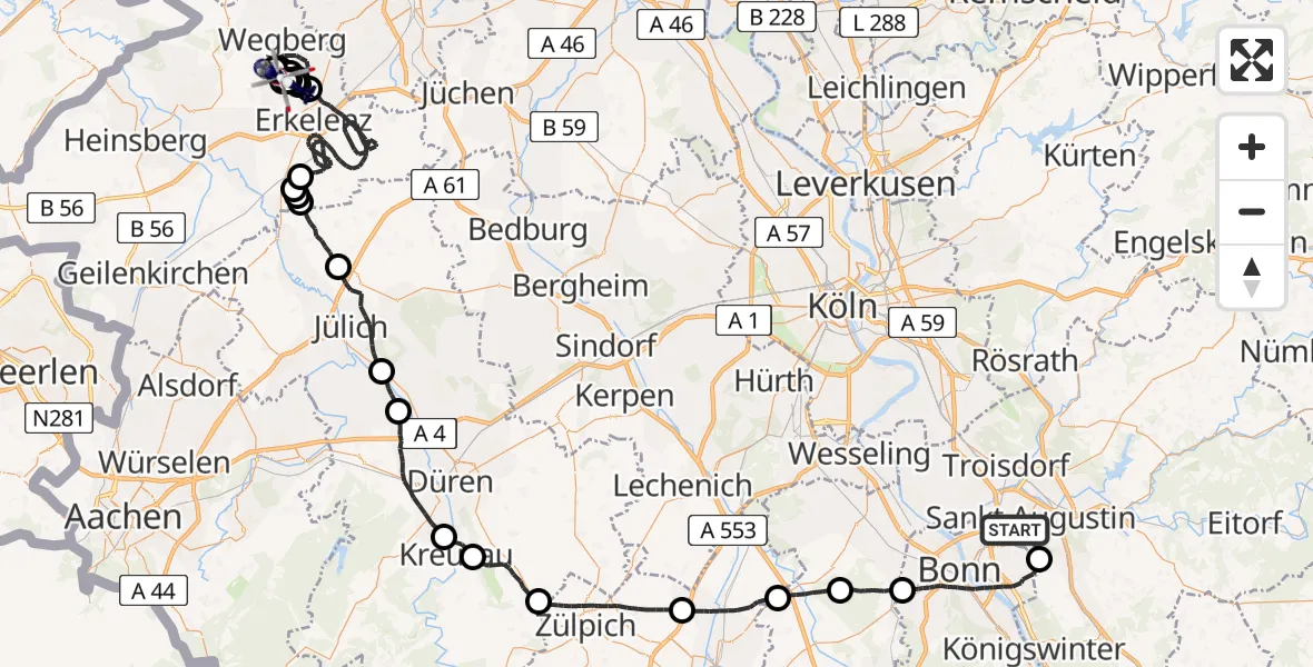 Flugroute Polizeihubschrauber Sankt Augustin - Erkelenz, 18 Juni 2026, 07:51