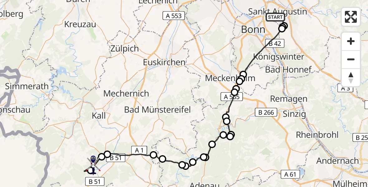 Flugroute Polizeihubschrauber Sankt Augustin - Dahlem, 18 Juni 2026, 07:52