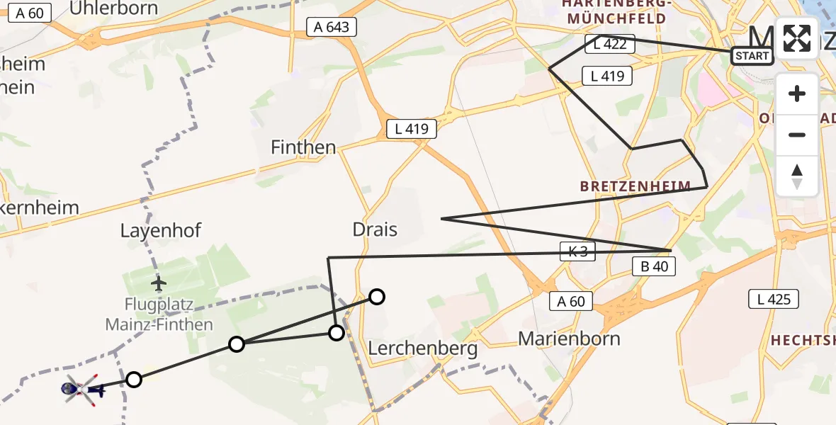 Flugroute Polizeihubschrauber Mainz - Schwabenheim an der Selz, 18 Juni 2026, 08:00