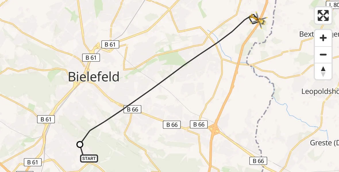 Flugroute Rettungshubschrauber Luftrettungszentrum Bielefeld - Bielefeld, 18 Juni 2026, 08:01