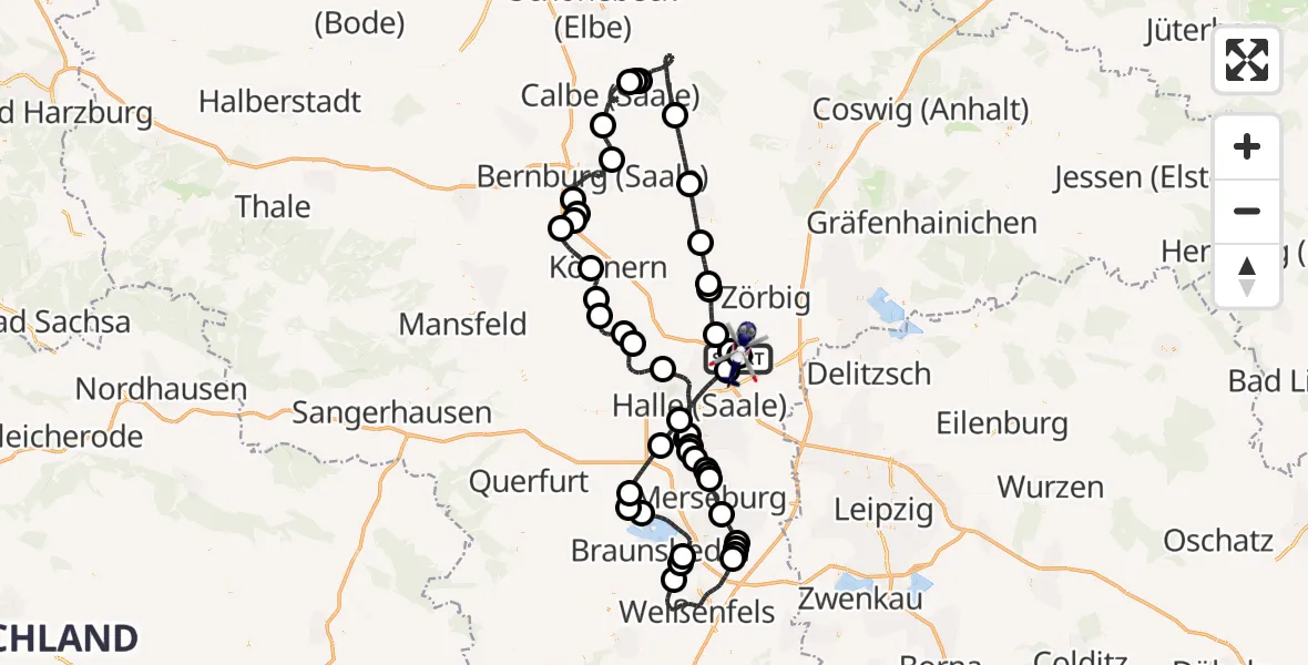 Flugroute Polizeihubschrauber Halle-Oppin Flugplatz - Halle-Oppin Flugplatz, 18 Juni 2026, 08:06