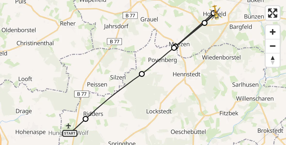Flugroute Rettungshubschrauber Itzehoe Hungriger Wolf Flugplatz - Aukrug, 18 Juni 2026, 08:10